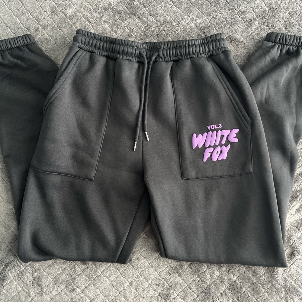 gray & purple white fox sweatpants